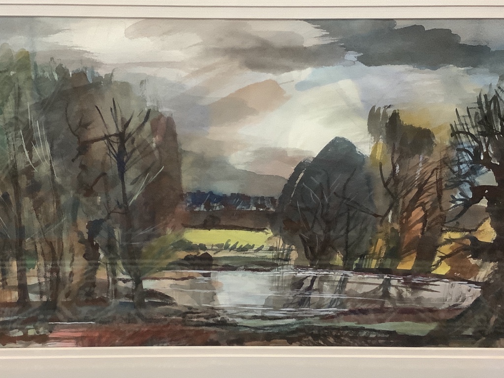 Roland Suddaby (1912-1972), watercolour, Trees beside a lake, unsigned, 36 x 55cm